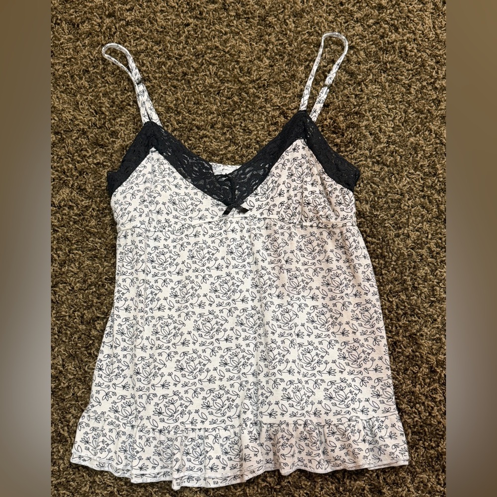 Rene Rofe Black Lace Trim Floral Cami